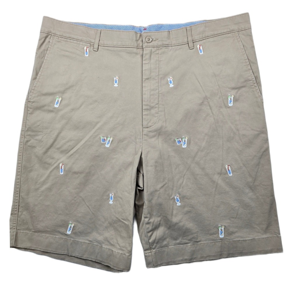 Cremieux‎ Cocktails Chino Shorts Mens 40 Tan Cotton Stretch Embroidered Tropical